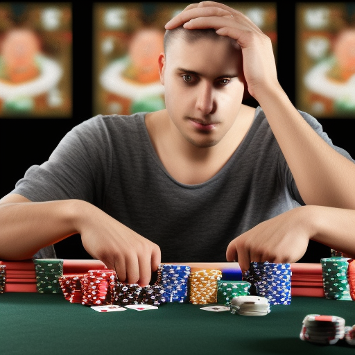 

The image shows a poker player with a determined expression and a stack of chips in front of them. They are focused on the game, ready to take on the challenge and come out on top. The image conveys the message that with the